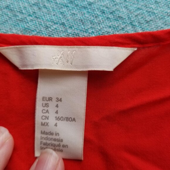 H&M Womens Bright Orange Tunic Dress With 3/4 Sleeves & V-Neck  Size 4 - Picture 3 of 3